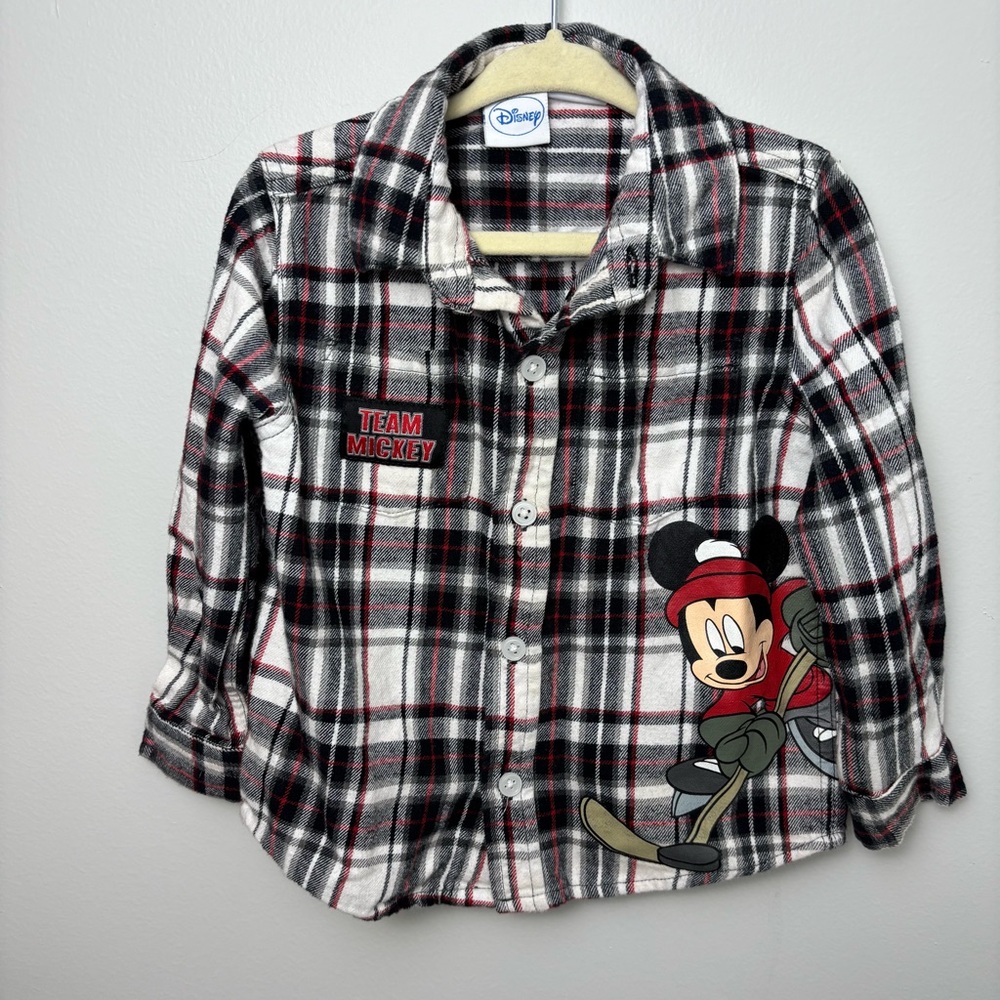 Y2K Disney Mickey Mouse plaid flannel hockey 2T